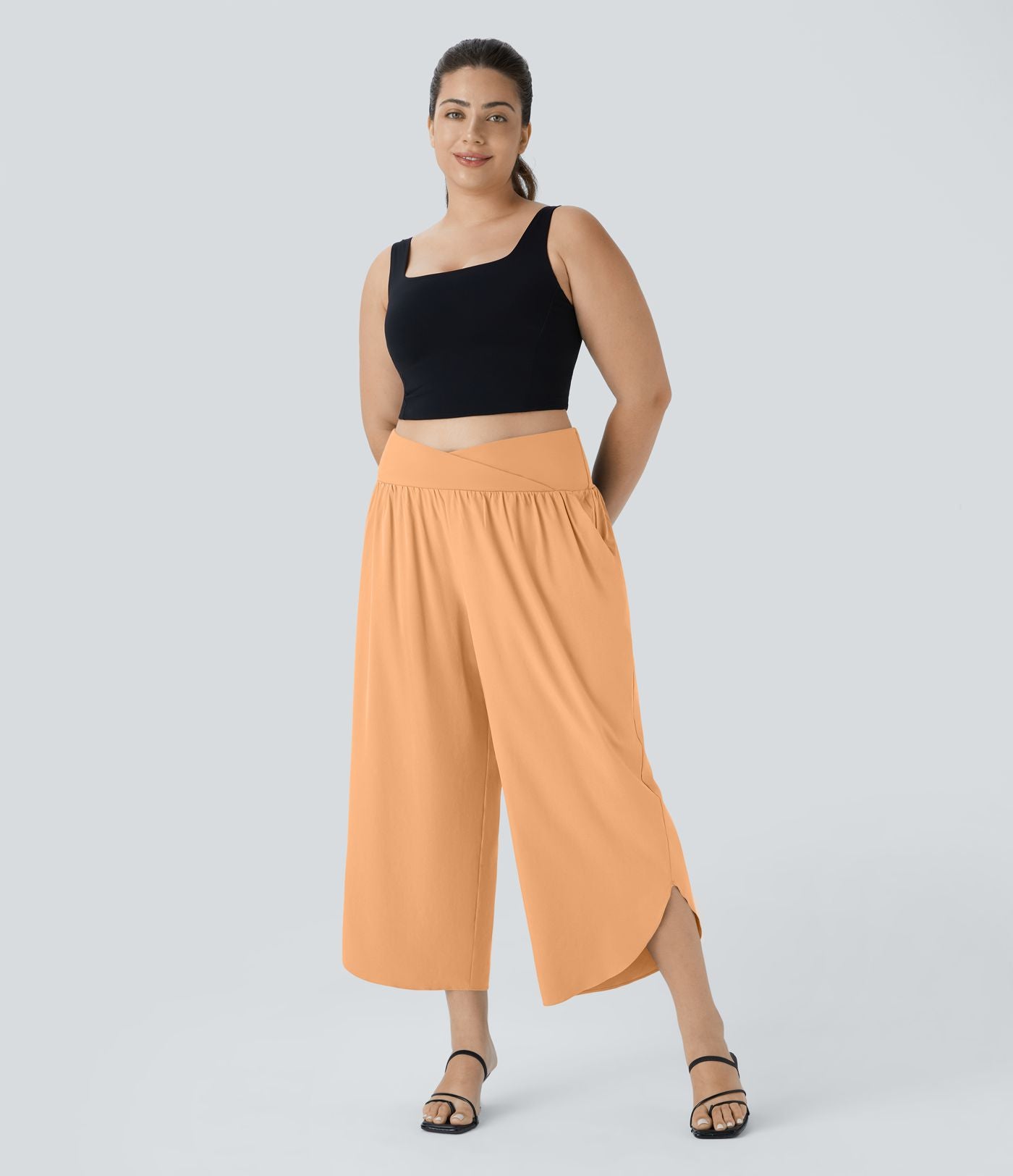Breezeful™ Pantalon de Vacances Grande Taille Taille Haute avec Découpe Croisée Plissé Poche Latérale Fente et Séchage Rapide