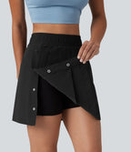 Jupe mini trapèze 2-en-1 taille haute avec boutons-pression et poches pour la randonnée