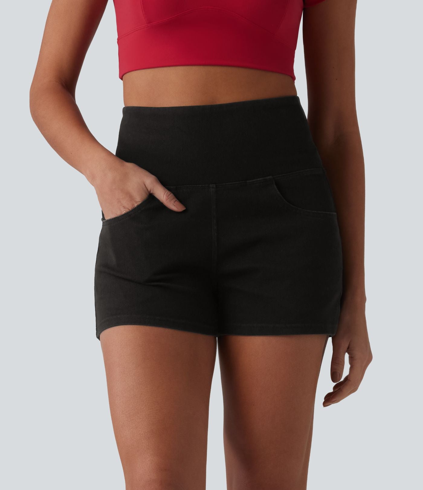 Short 7,5 cm décontracté gainant taille haute effet denim avec poches Halara Flex™