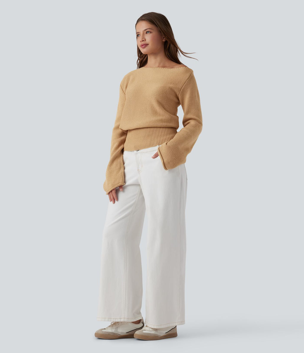 Pull décontracté à col asymétrique et manches longues