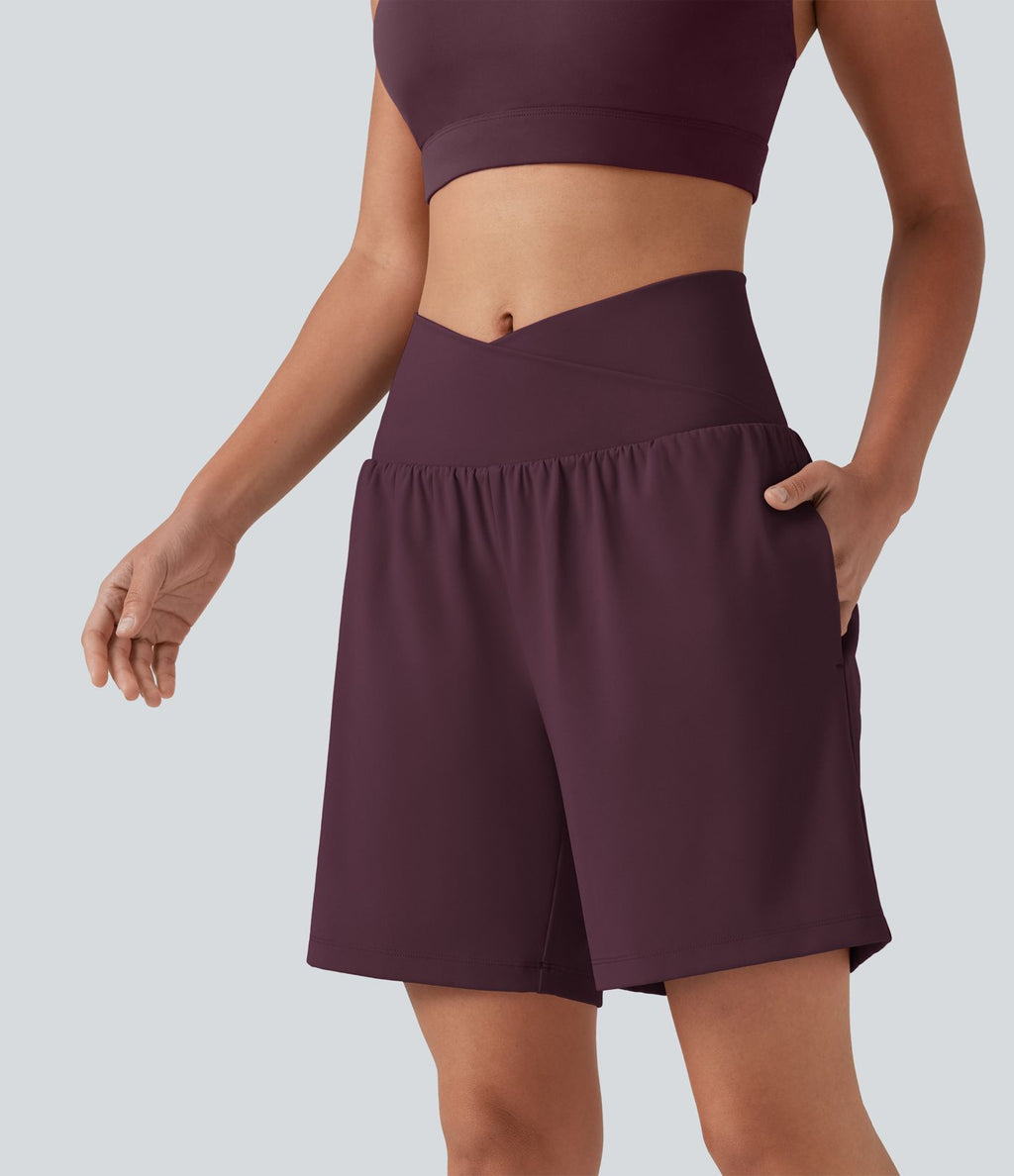 Short de yoga SoftlyZero™ Airy 2-en-1, taille haute, croisé, à effet frais InstantCool, 17,5 cm, avec poches