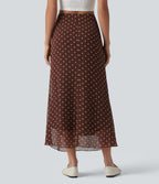 Jupe midi fluide sirène taille haute à pois