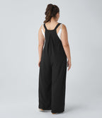 Salopette Casual Grande Taille en Gaufré avec Bretelles Ajustables Boutons et Poches Multiples