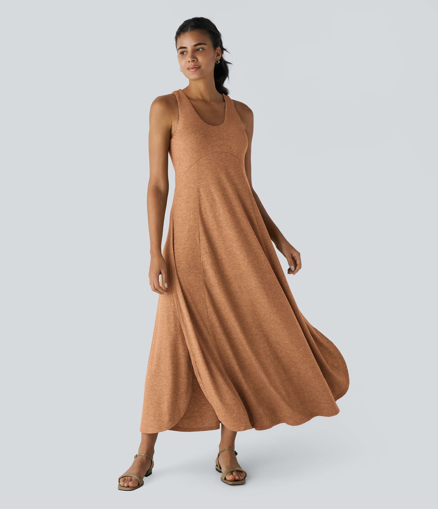 Robe Casual Débardeur Longue Fluide Fendue Dos Nu à Col en U