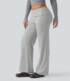 Pantalon évasé rayé taille basse à rabat