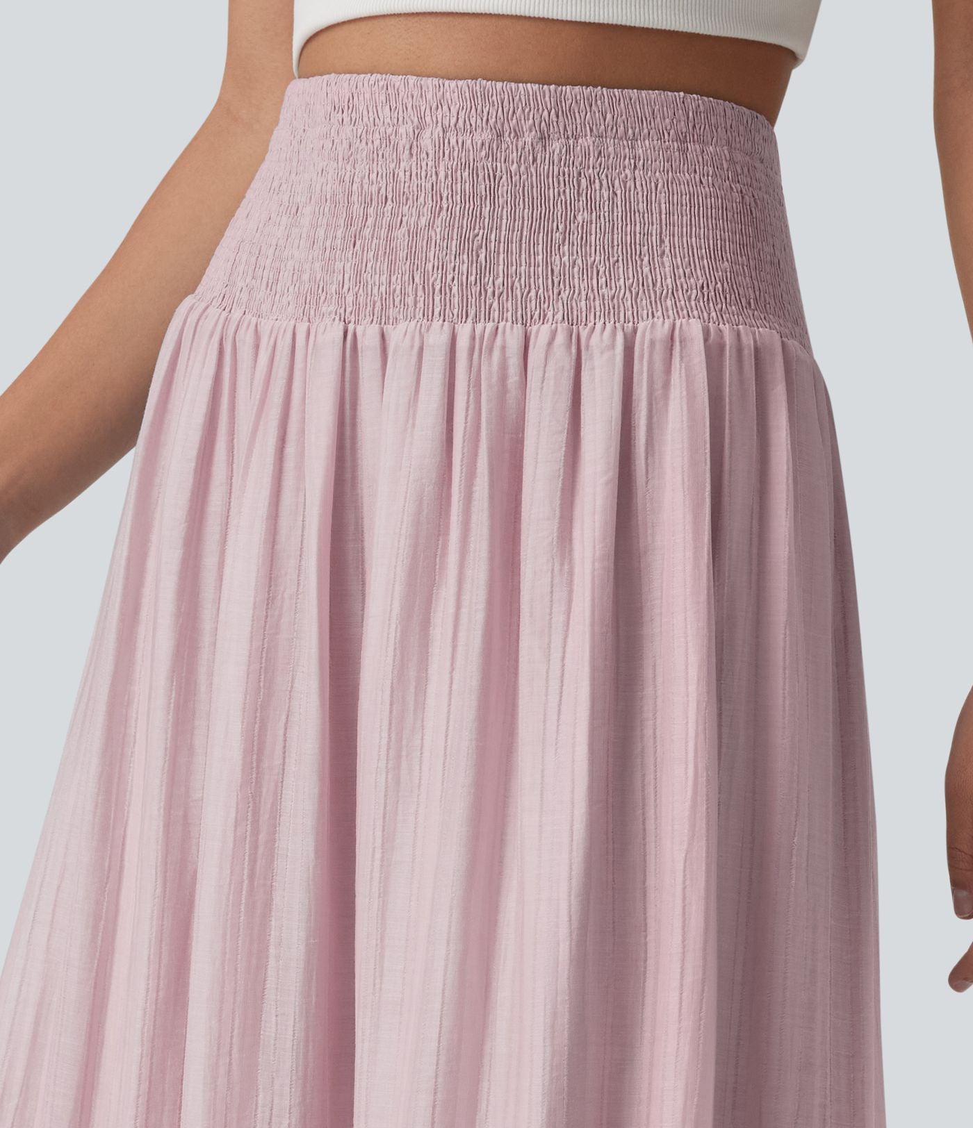 Jupe longue fluide à volants taille haute – Style resort