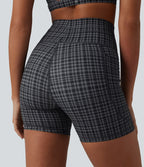 Halara UltraSculpt™ Short de cycliste yoga à carreaux taille haute 12,5 cm avec cordon de serrage et poches
