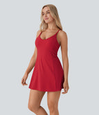 Softlyzero™ Airy Robe de danse courte évasée dos-nu 2-en-1 avec dos nageur, bretelles ajustables et poches latérales - Édition Easy Peasy