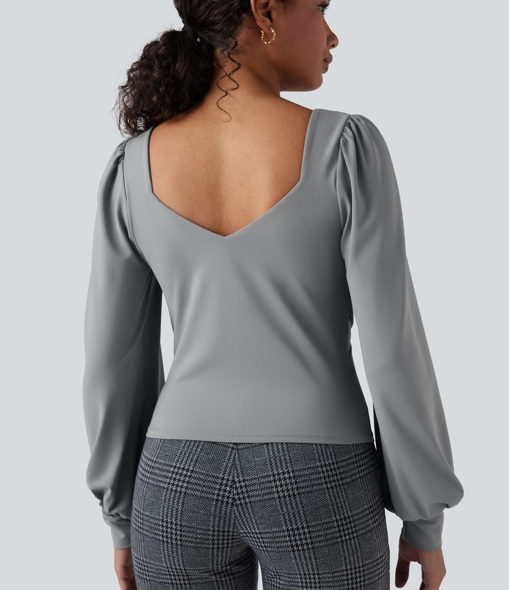 Haut de travail push-up à décolleté cœur et manches longues bouffantes - Bonnets E-G