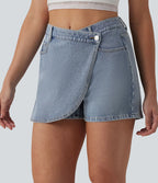Jupe-short denim Halara Flex™ asymétrique casual taille mi-haute avec poches