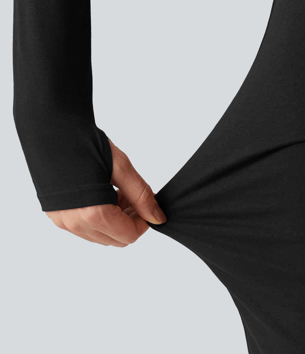 Robe mini moulante froncée à une épaule avec manches longues et passe-pouces