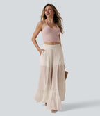 Pantalon baggy fluide taille mi-haute 2-en-1 avec poches