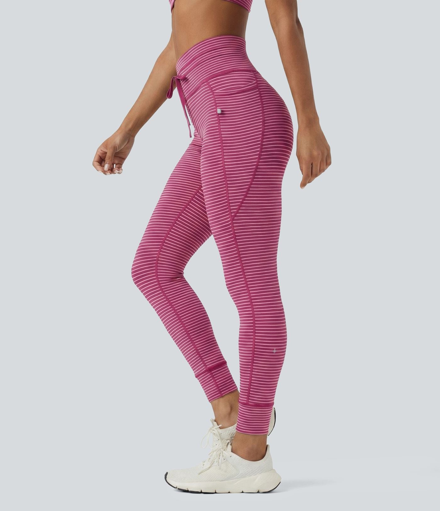 Legging de yoga rayé taille haute avec cordon de serrage et poches