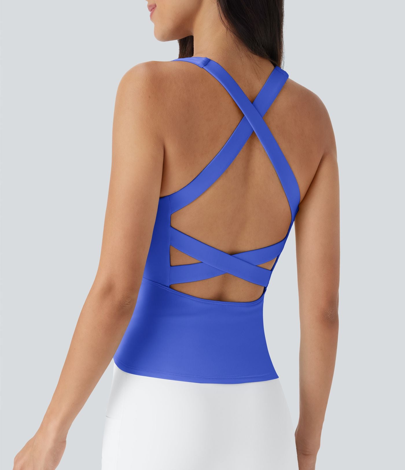 Débardeur de course crop top dos nu col carré bretelles croisées Softlyzero™ Airy Cool Touch - longueur rallongée - UPF50+