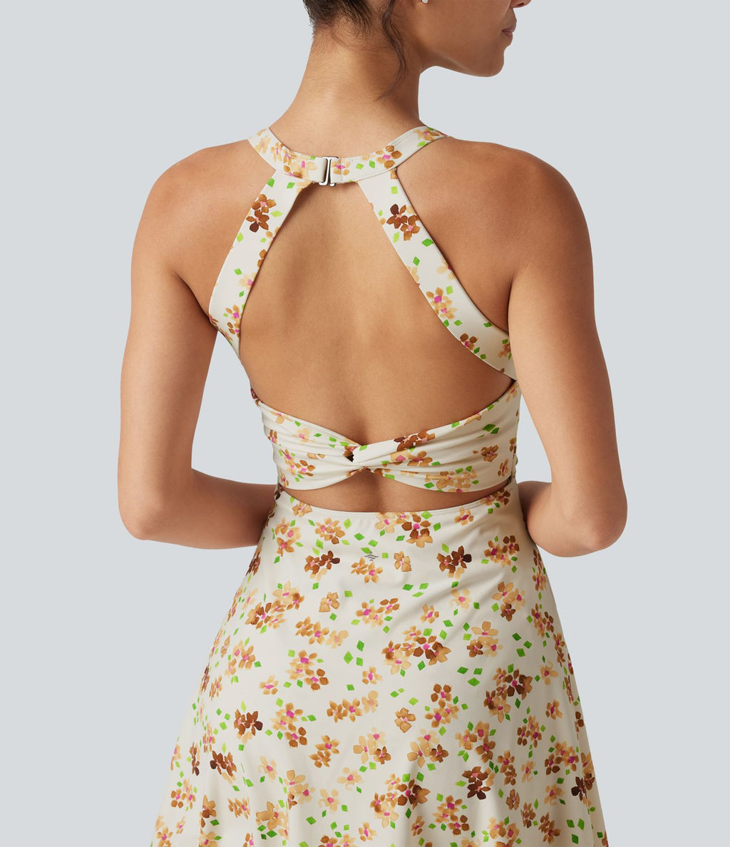 Robe active mini de danse 2-en-1 à petites fleurs, coussinets amovibles, poches et accès facile Easy Peasy