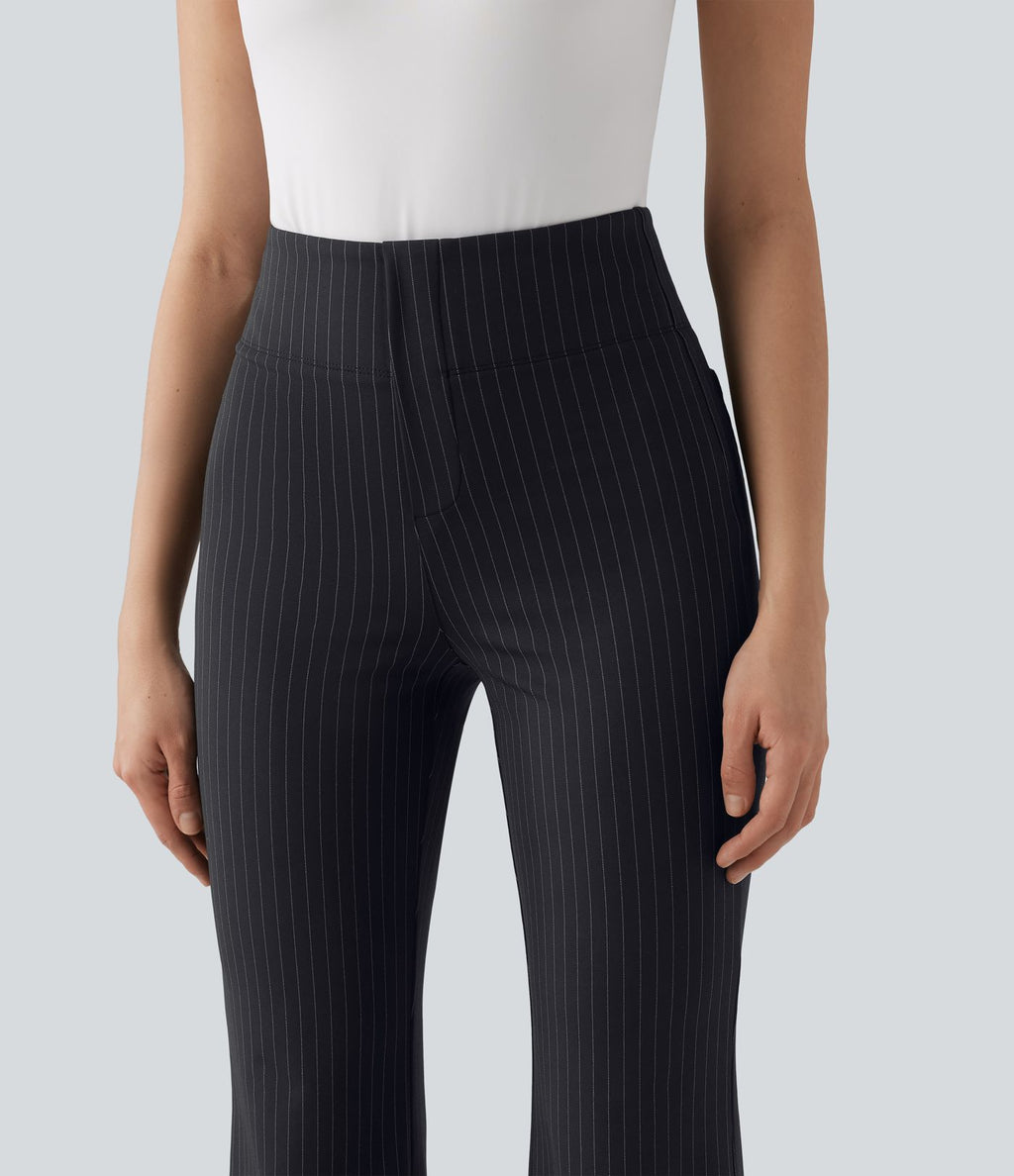 Pantalon tailleur évasé à rayures taille haute avec poches