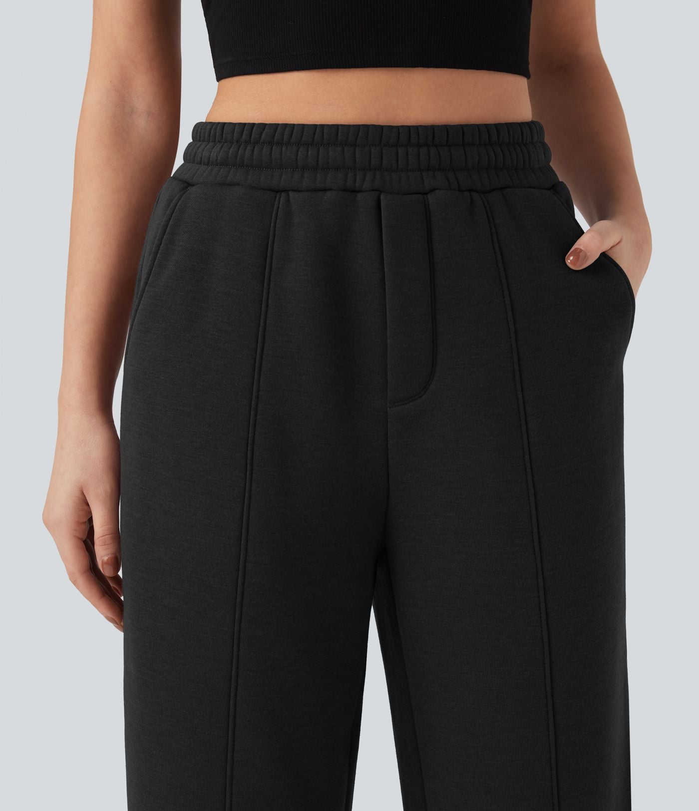 Pantalon jogging droit en coton molleton taille haute avec cordon et poches