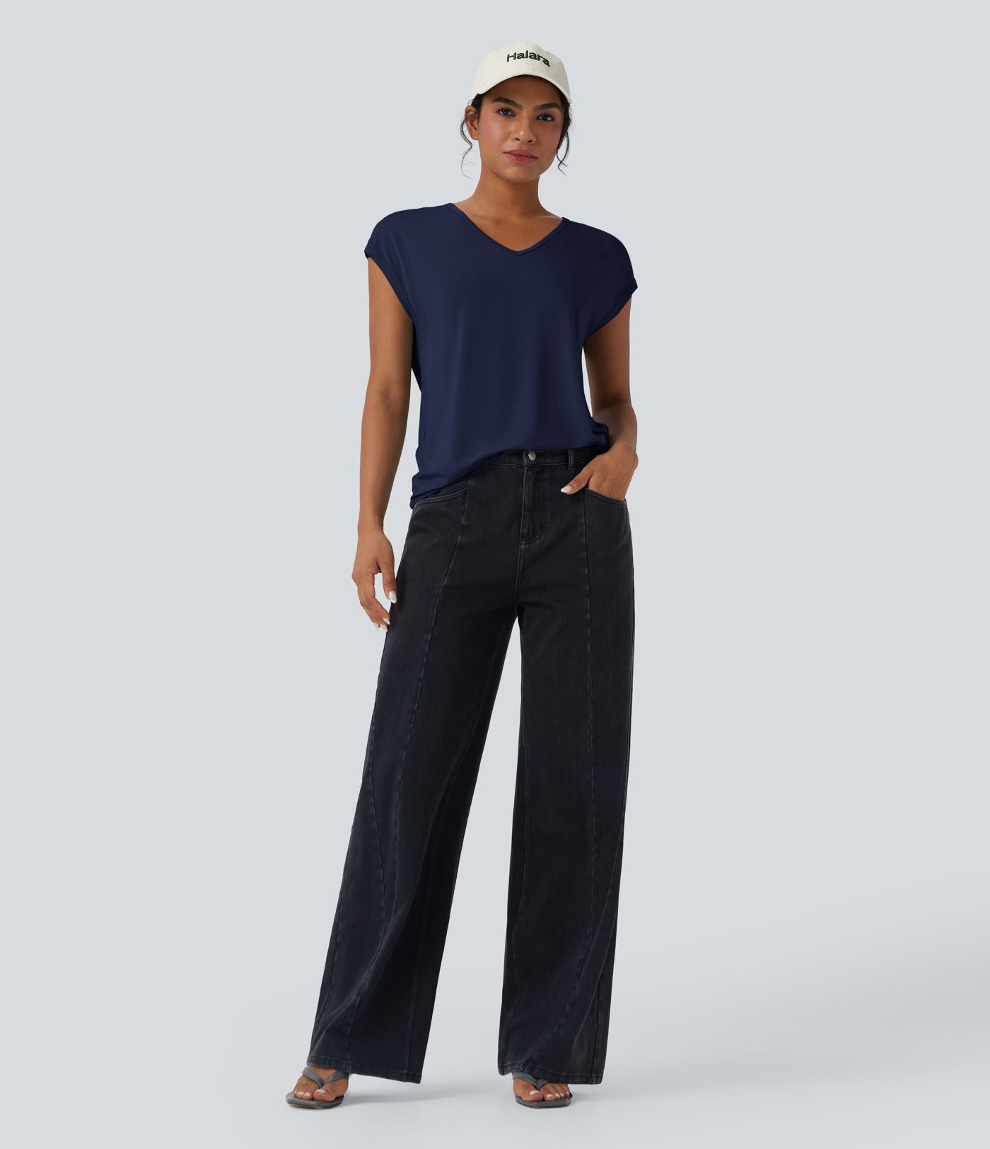 T-shirt casual col V manches courtes