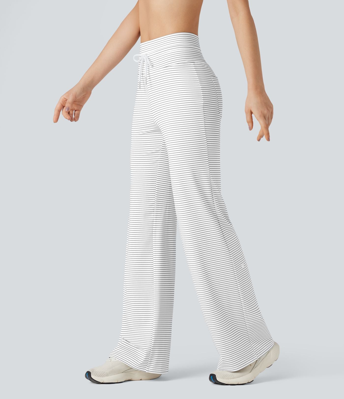 Pantalon de yoga droit taille haute à cordon rayé avec poches