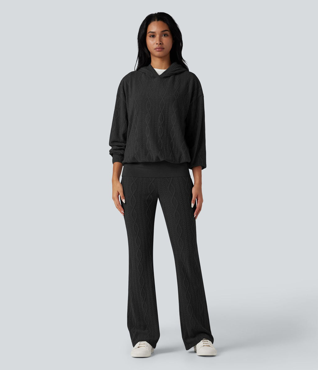 Pantalon décontracté évasé en maille pull taille basse repliable