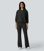 Pantalon décontracté évasé en maille pull taille basse repliable