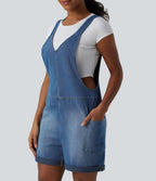 Salopette en jean Halara Flex™ col V délavée décontractée à ourlet roulotté avec poches