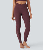 Softlyzero™ Legging Yoga 7/8 Taille Haute avec Poche au Dos Découpe Croisée et Dentelle Contrastante