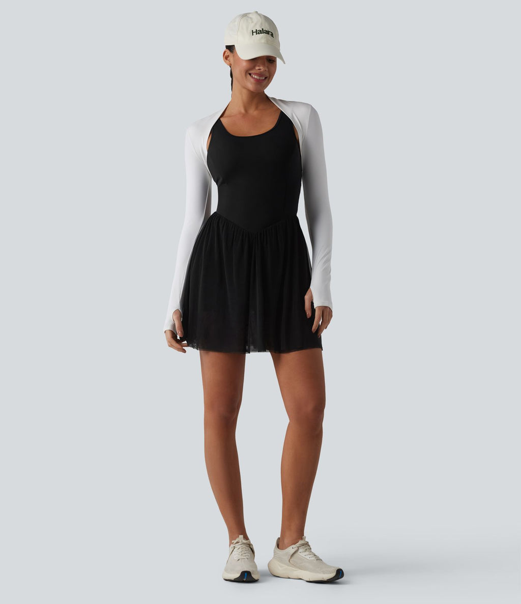 Robe de tennis courte fluide 2-en-1 SoftlyZero™ dos nu avec bretelles croisées, mesh contrasté, brassière intégrée et poches – Easy Peasy