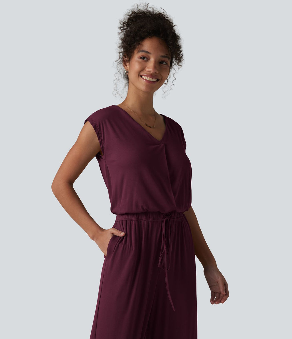 Combinaison casual sans manches col V cordon de serrage avec poches - Easy Peasy