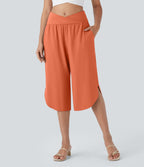 Pantalon capri de vacances Breezeful™ taille haute croisée avec poches latérales, fente et séchage rapide