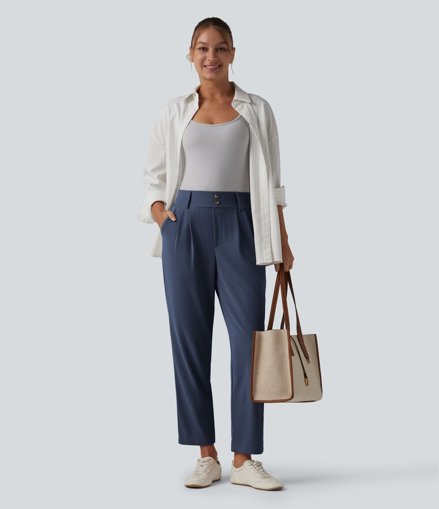 Halara Flex™ Pantalon tailleur fuselé taille haute en tissu gaufré avec poches
