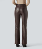 Pantalon évasé asymétrique polaire PU gainant extensible taille haute avec poches