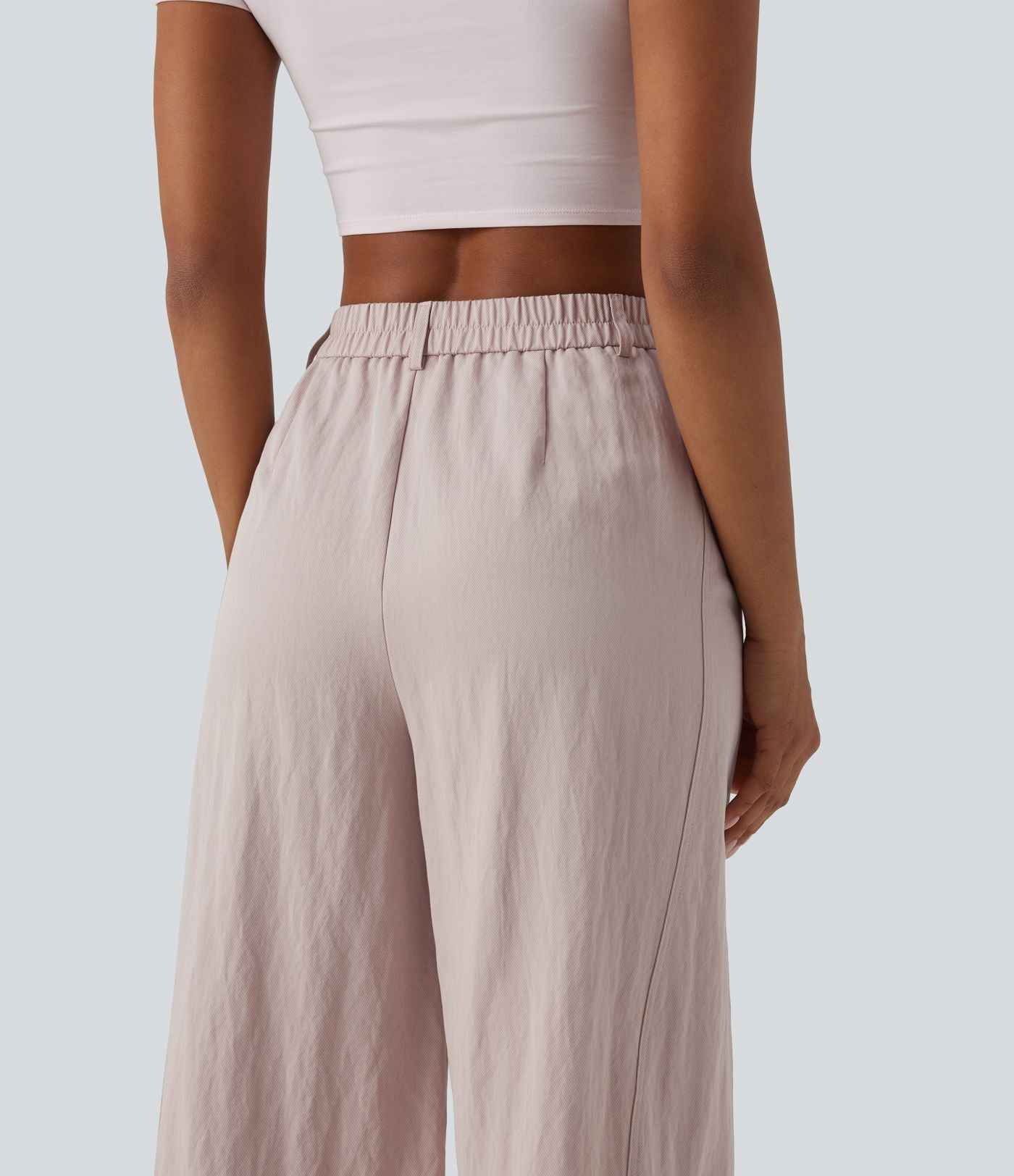 Pantalon large décontracté court taille haute avec poches
