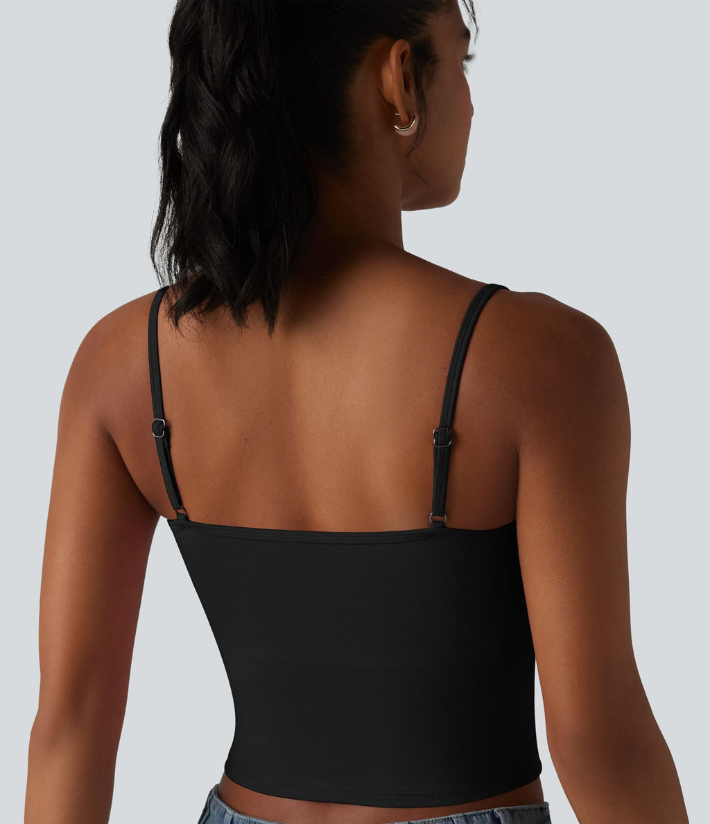 Débardeur casual en maille côtelée col bénitier bretelles réglables avec soutien-gorge intégré
