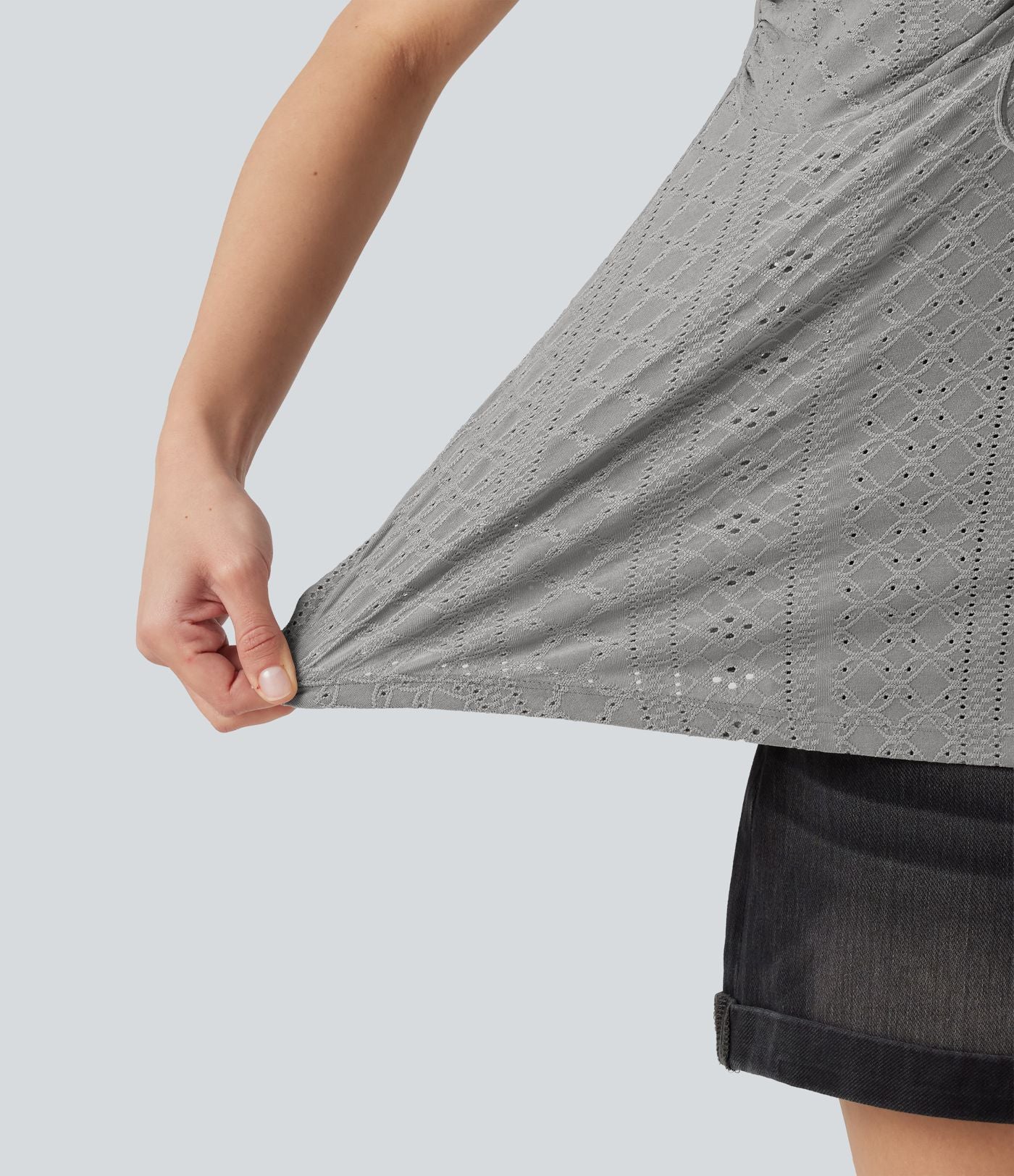 Débardeur décontracté froncé avec cordon de serrage, broderie anglaise et soutien-gorge intégré