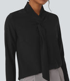 Chemise esprit bureau défroissage facile avec col foulard et manches longues