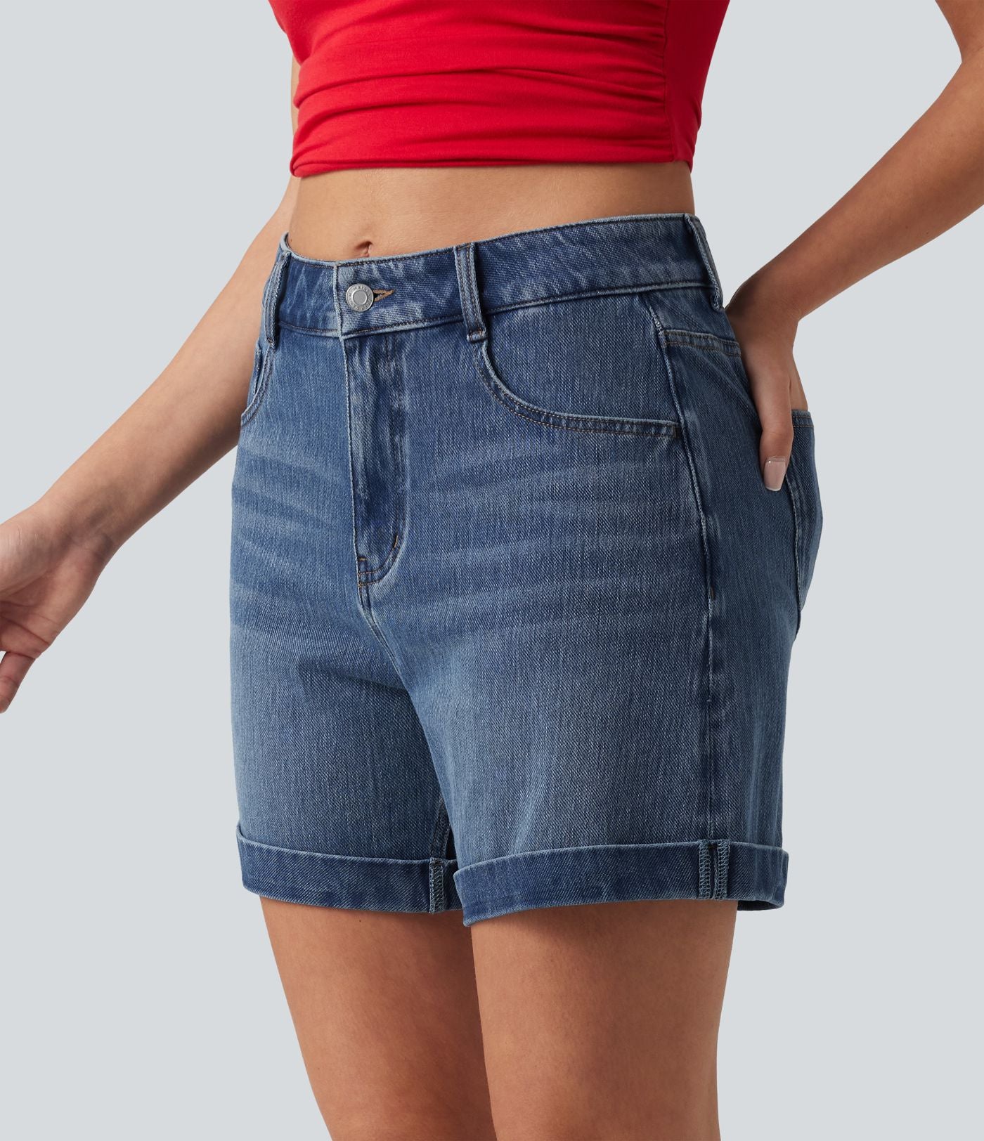 Halara Flex™ Short en denim taille mi-haute ourlet retroussé 12,5 cm avec poches