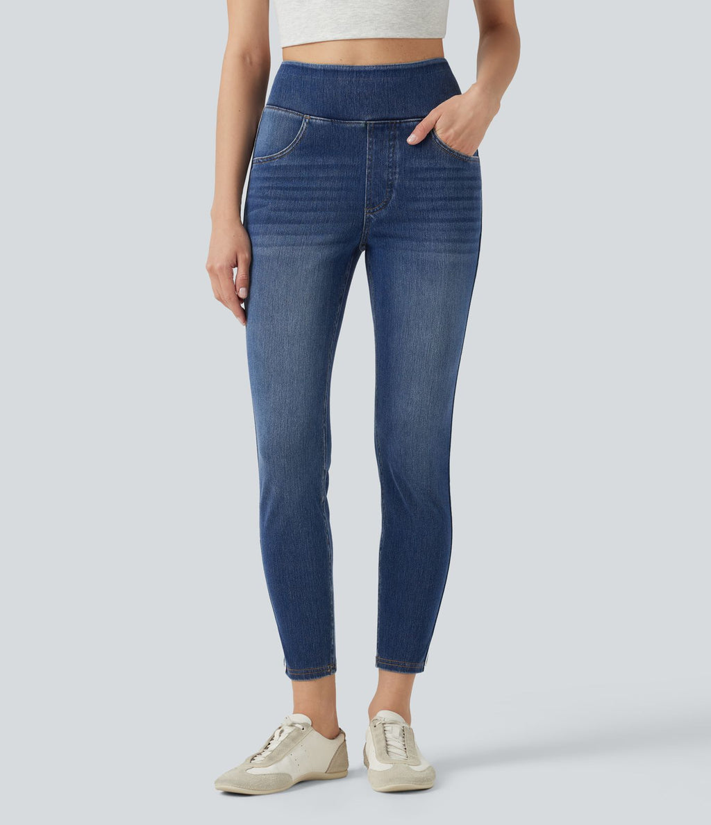 Jean skinny Halara Flex™ taille haute délavé à rayures avec poches
