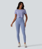 Haut de sport yoga col bateau manches courtes effet frais InstantCool dos ouvert, protection solaire UPF50+