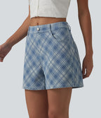 Short décontracté en denim à carreaux Halara Flex™ taille mi-haute 10 cm avec poches