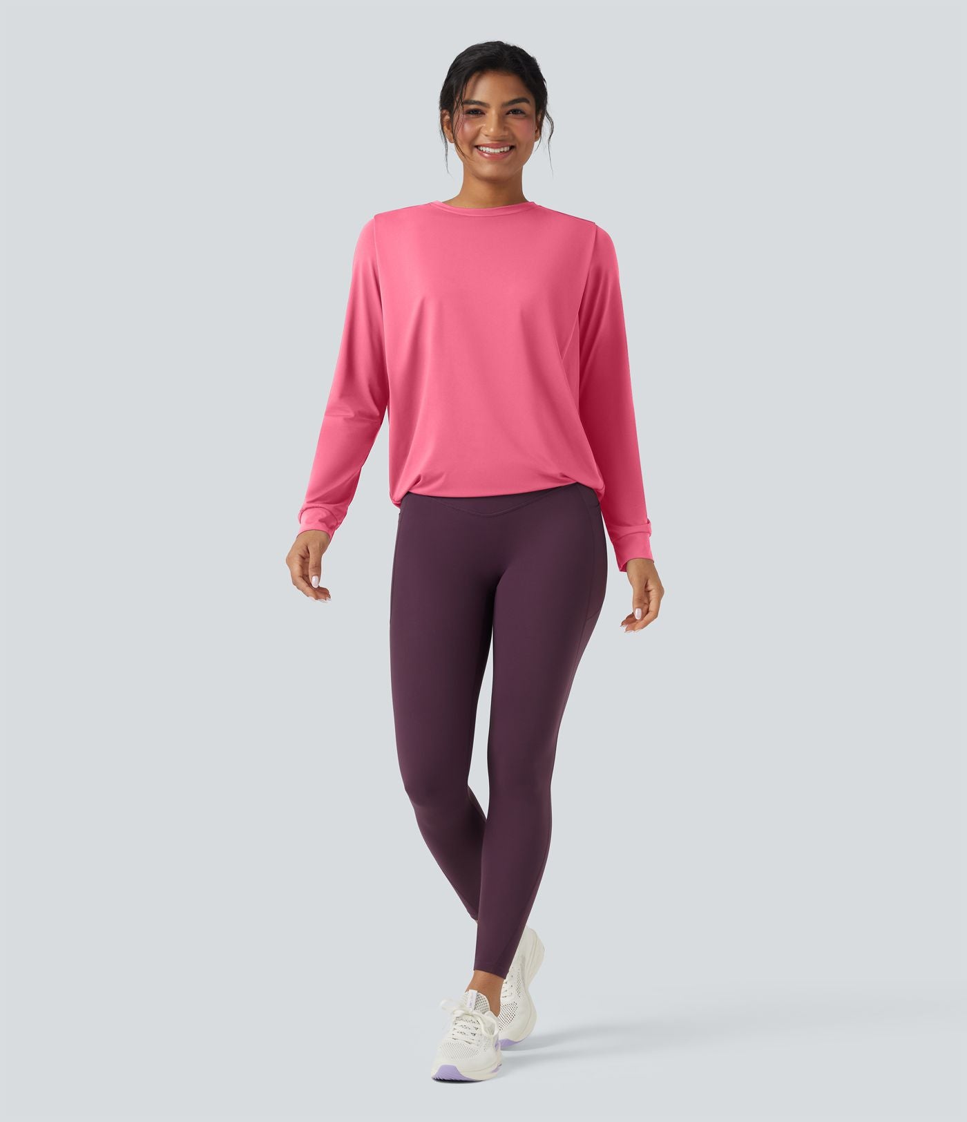 Haut de sport yoga col rond manches longues froncé - UPF50+