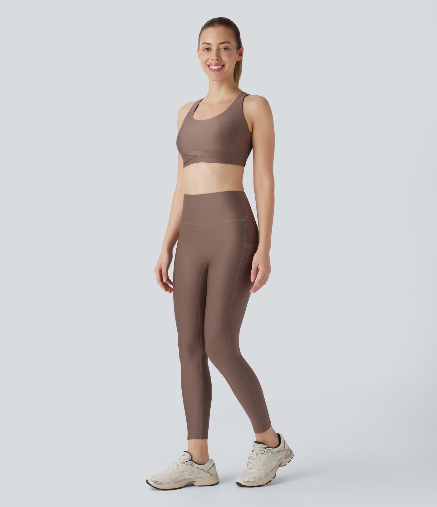 Legging de sport taille haute avec poches latérales effet brillant