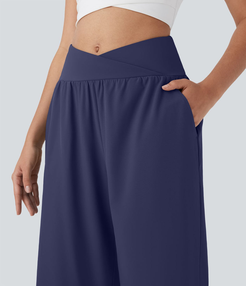 Pantalon capri de vacances Breezeful™ taille haute croisée avec poches latérales, fente et séchage rapide