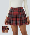 High Waisted Side Pocket 2-in-1 Plaid Pleated Mini Casual Skirt