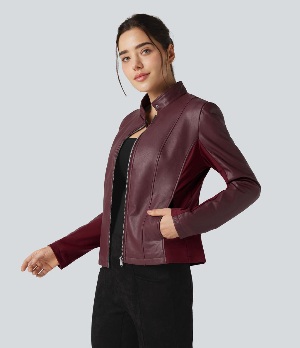 Veste polaire tissu enduit col montant zippée à manches longues avec poches