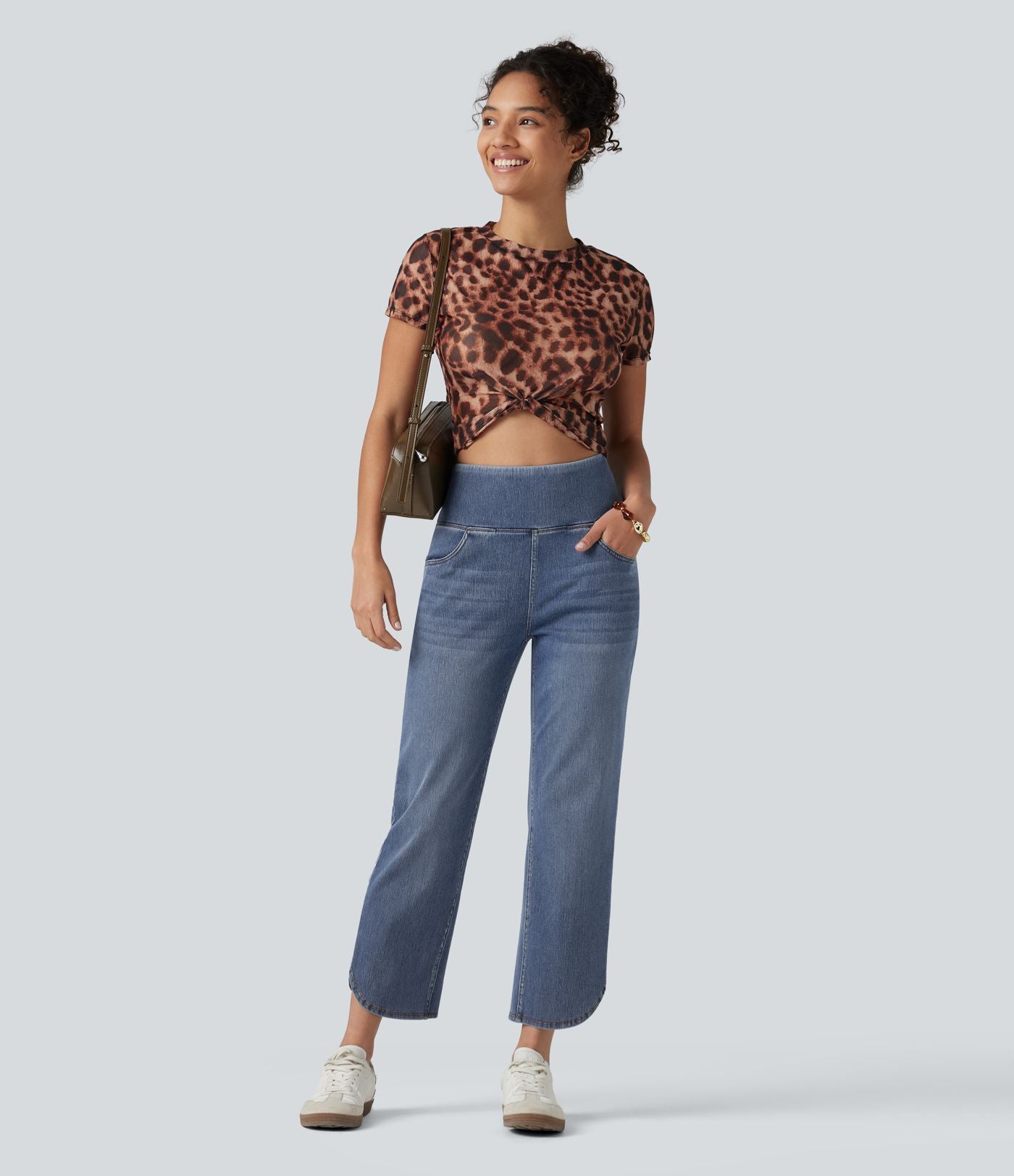 Jean skinny décontracté 7/8 Halara Flex™ taille haute, effet ventre plat, ourlet arrondi et poches