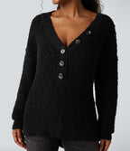 Pull décontracté à décolleté en V, manches longues et ourlet asymétrique