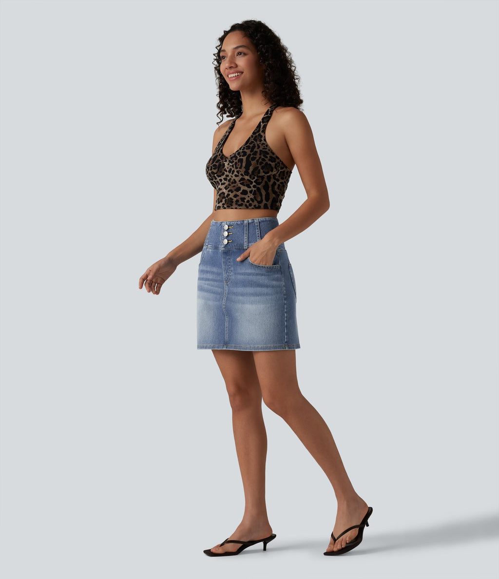 Halara Flex™ Jupe mini décontractée en jean taille haute avec poches