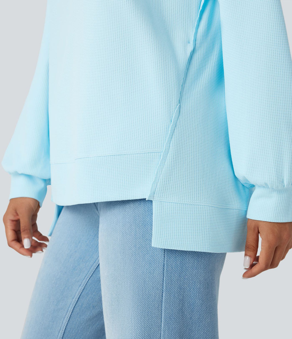 Sweat-shirt gaufré henley oversize manches longues avec poches