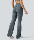 Pantalon de yoga évasé à rayures, taille haute, cordon et poches